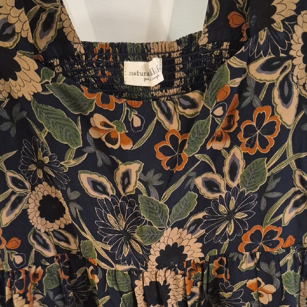 NATURAL LIFE Navy Floral Print Dress with Green & Tan Accents - Picture 8 of 8